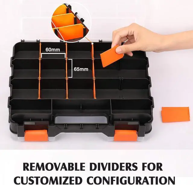 Alt view image 4 of 7 - MIXPOWER 34-Compartment Double Sided Organizer with Impact Resistant Polymer and Customizable Removable Plastic Dividers, storage and carry, Black/Orange, 2 PCS-Pac