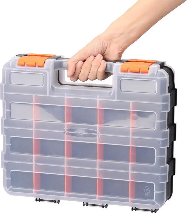 Alt view image 5 of 7 - MIXPOWER 34-Compartment Double Sided Organizer with Impact Resistant Polymer and Customizable Removable Plastic Dividers, storage and carry, Black/Orange, 2 PCS-Pac