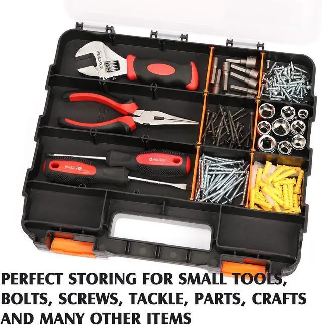 Alt view image 6 of 7 - MIXPOWER 34-Compartment Double Sided Organizer with Impact Resistant Polymer and Customizable Removable Plastic Dividers, storage and carry, Black/Orange, 2 PCS-Pac