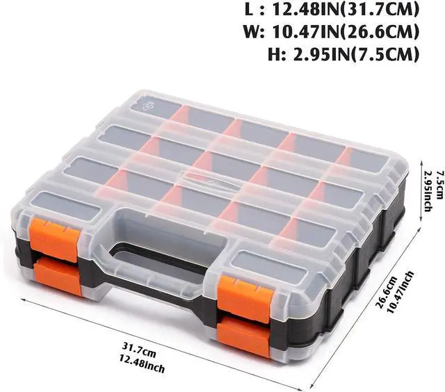 Alt view image 7 of 7 - MIXPOWER 34-Compartment Double Sided Organizer with Impact Resistant Polymer and Customizable Removable Plastic Dividers, storage and carry, Black/Orange, 2 PCS-Pac