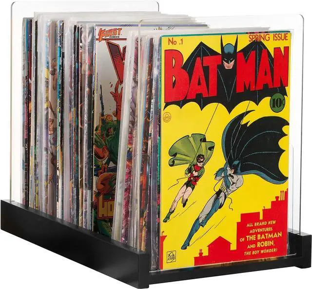 Main image of Patented Comic Book Storage Holder  Wooden & Acrylic Display Box/Case for Collectors  Organizer for Comics, Magazines & Books  Holds 150 Issues, 14.5x8 in (Black)