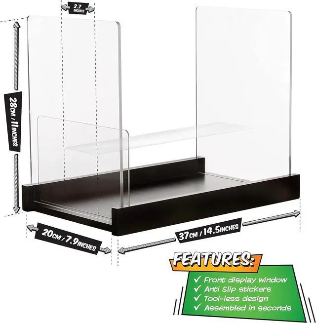 Alt view image 2 of 7 - Patented Comic Book Storage Holder  Wooden & Acrylic Display Box/Case for Collectors  Organizer for Comics, Magazines & Books  Holds 150 Issues, 14.5x8 in (Black)