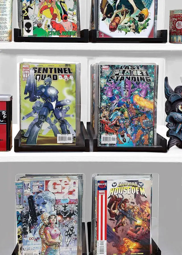 Alt view image 6 of 7 - Patented Comic Book Storage Holder  Wooden & Acrylic Display Box/Case for Collectors  Organizer for Comics, Magazines & Books  Holds 150 Issues, 14.5x8 in (Black)