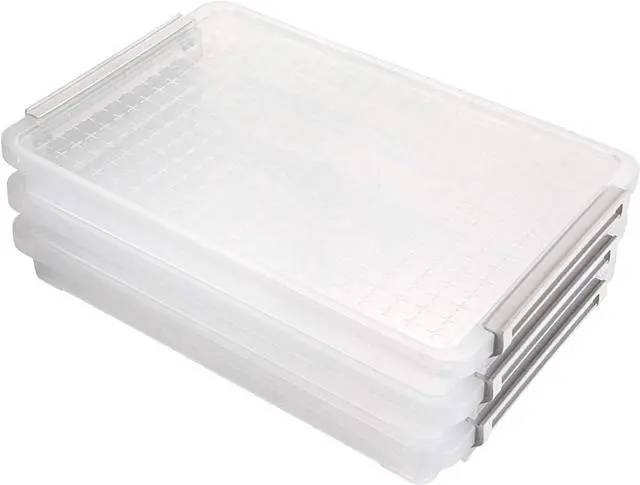 Main image of BTSKY 3 Pack A4 Plus Clear Plastic Stackable Storage Box Desk Paper with Buckle, Office Supplies Accessories File Protector Case Organizer, Portable Project Case Document Holders with 3 Lids