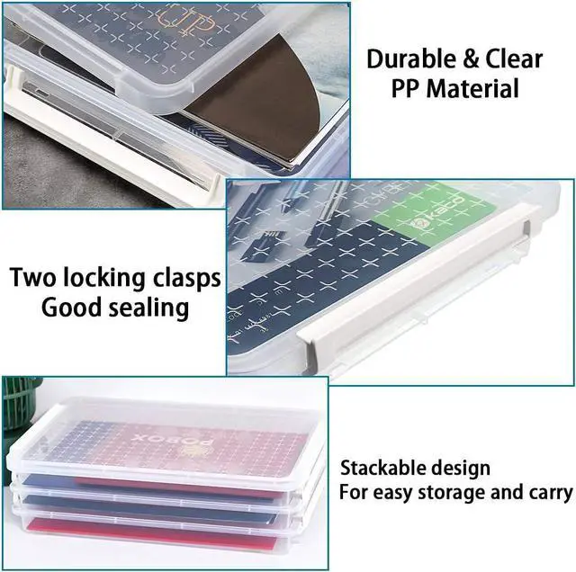 Alt view image 3 of 7 - BTSKY 3 Pack A4 Plus Clear Plastic Stackable Storage Box Desk Paper with Buckle, Office Supplies Accessories File Protector Case Organizer, Portable Project Case Document Holders with 3 Lids