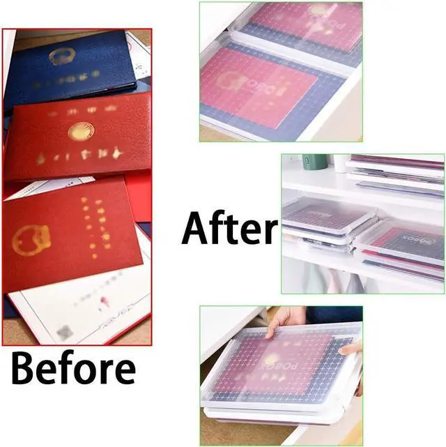 Alt view image 5 of 7 - BTSKY 3 Pack A4 Plus Clear Plastic Stackable Storage Box Desk Paper with Buckle, Office Supplies Accessories File Protector Case Organizer, Portable Project Case Document Holders with 3 Lids