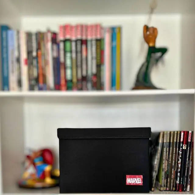Alt view image 2 of 7 - Comic Book Storage Box With Divider Built In (Removable)- Black Comic Book Box, Water Resistant, Holds 150 Comic Books, Full-length Velcro Flip-Top Enclosure, Comic Book Storage Box label pocket
