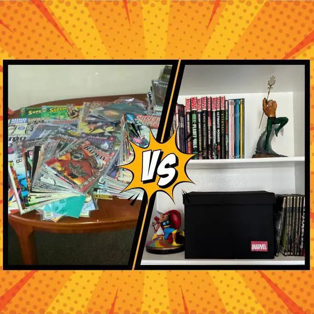 Alt view image 3 of 7 - Comic Book Storage Box With Divider Built In (Removable)- Black Comic Book Box, Water Resistant, Holds 150 Comic Books, Full-length Velcro Flip-Top Enclosure, Comic Book Storage Box label pocket