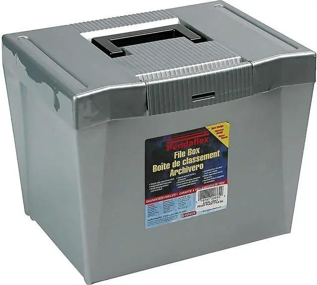 Alt view image 2 of 3 - Pendaflex 20862 Portable Letter Size Hanging File Box, 13-7/8w x 10-3/4d x 10-1/4, Steel Gray