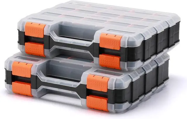 Alt view image 2 of 7 - MIXPOWER 34-Compartment Double Sided Organizer with Impact Resistant Polymer and Customizable Removable Plastic Dividers, storage and carry, Black/Orange, 2 PCS-Pac
