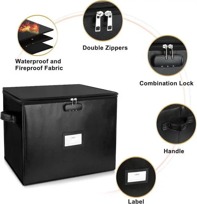 Alt view image 4 of 7 - Fireproof Vinyl Record Storage Box with Lock, Vinyl Album Storage Holds up 100+ Single Record,LP Storage Organizer for Albums, CDs, Books, Magzine, Files, Protect your Precious Collection (2)