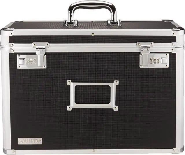 Main image of Vaultz File Organizer Storage Box - 14 x 7.25 x 12 Inch Legal Size, Portable Locking Storage Totes with Dual Combination Locks for Filing Office Documents - Black