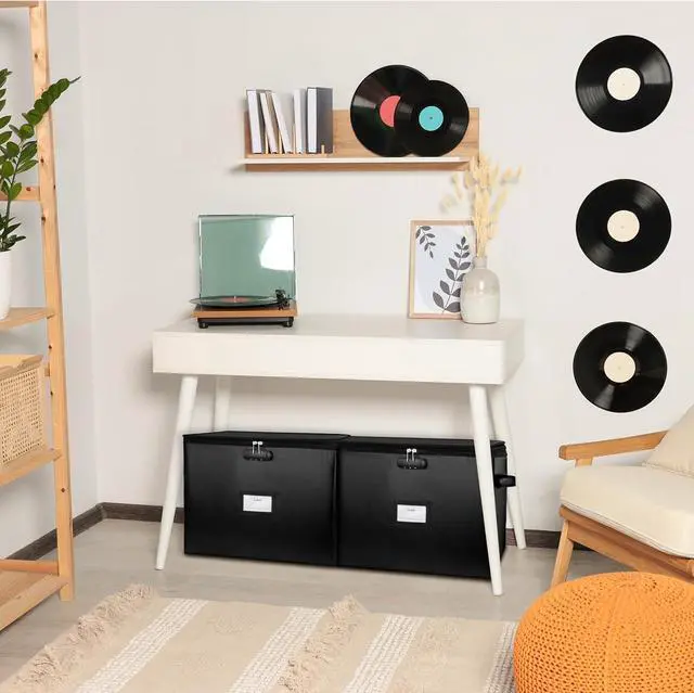 Alt view image 6 of 7 - Fireproof Vinyl Record Storage Box with Lock, Vinyl Album Storage Holds up 100+ Single Record,LP Storage Organizer for Albums, CDs, Books, Magzine, Files, Protect your Precious Collection (2)