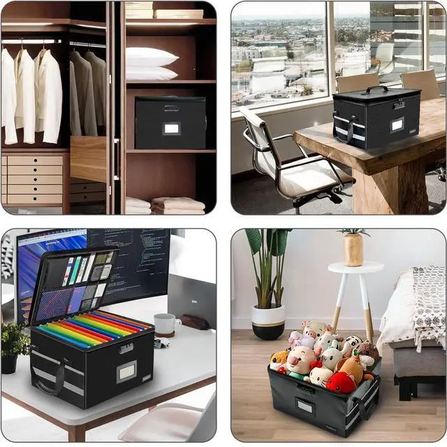 Alt view image 2 of 7 - File Box with Lock, Fireproof Document Box with 10 Tab&Inserts, Collapsible File Organizer Filing Cabinet Box, Fire Proof Safe File Cabinets for Home Office Hanging Letter/Legal Folder