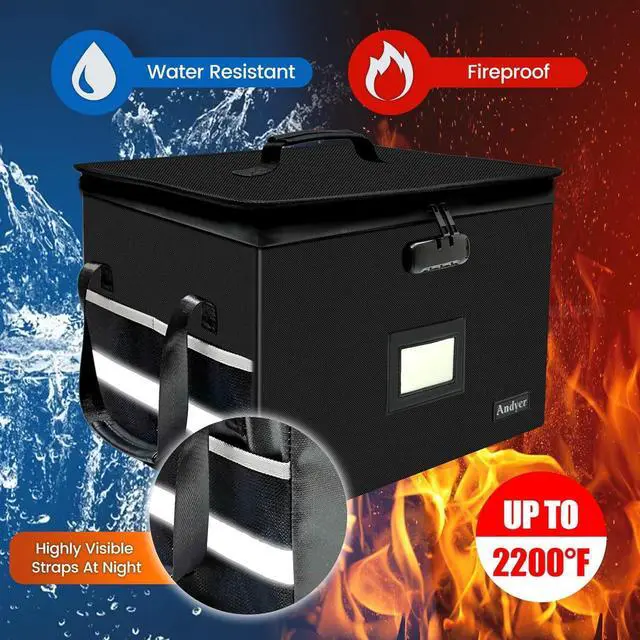 Alt view image 6 of 7 - File Box with Lock, Fireproof Document Box with 10 Tab&Inserts, Collapsible File Organizer Filing Cabinet Box, Fire Proof Safe File Cabinets for Home Office Hanging Letter/Legal Folder
