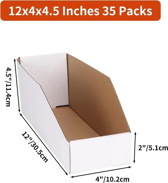Alt view image 2 of 6 - ZBEIVAN Cardboard Storage Bins Boxes 35 Packs 12x4x4.5 Inches, Easy Assembly Pantry Organizer Bins for Shelf, White