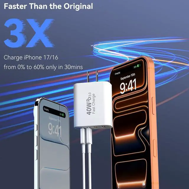 Alt view image 5 of 7 - USB C Wall Fast Charger Block 40W 4-Port Type C Charger Fast Charging Blocks PD Power Charger Adapter+QC 3.0 USB Multiport Charger Brick for iPhone 17/16/15/14/13/12 Pro Max iPad Galaxy S25-2Pack