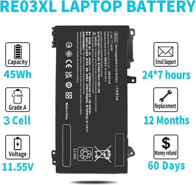 Alt view image 5 of 6 - Emanjor 45Wh RE03XL L32656-002 Laptop Battery for HP ProBook 430 440 445 450 G6 G7 455R 445R 455 G6, ZHAN 66 Pro 14 G2 G3 L32656-005 L32407-AC1 L32407-541 L32407-2B1 HSTNN-OB1C HSTNN-UB7R HSTNN-DB9A