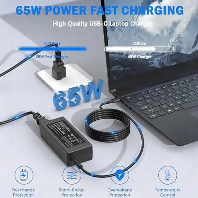 Main image of Charger Compatible with Acer Laptop Chromebook Computer Charger 65W 45W USB C Fast Power Adapter School