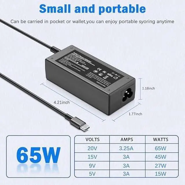 Alt view image 4 of 4 - Charger Compatible with Acer Laptop Chromebook Computer Charger 65W 45W USB C Fast Power Adapter School