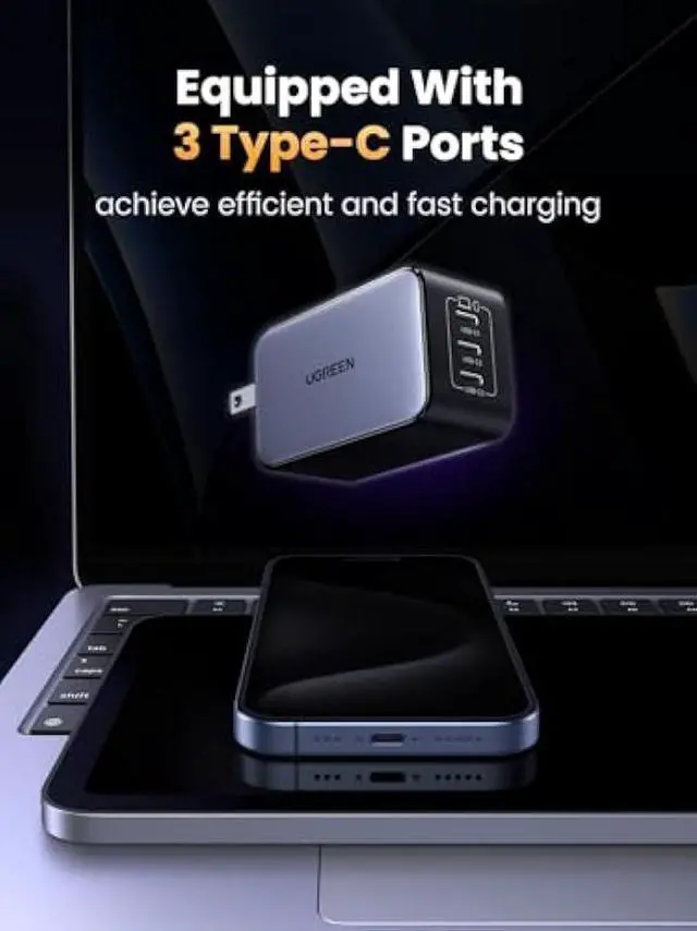 Alt view image 4 of 6 - UGREEN Nexode 65W GaN USB C Wall Charger, 3-Port Type-C Fast Power Adapter Compatible with iPhone 17/16/15 Series, Galaxy S25/S24, Pixel 10/9, MacBook Pro/Air, iPad Pro/Air, Steam Deck