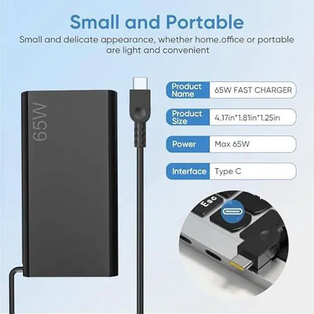 Alt view image 5 of 6 - Slim 65W USB-C Laptop Charger Compatible with Lenovo ThinkPad X1 Z13 X13 L14 E14 C14 P14S E15 P15S E15 P16S ThinkBook 13s 14G3 14G4 ldeaPad 5 5i Slim1 3 3iYoga 7 Slim 7por Type-c AC Adapters