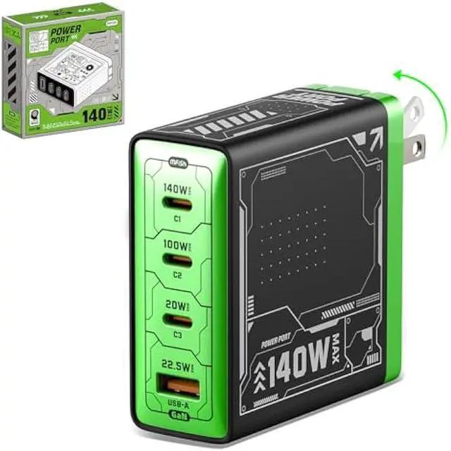 Main image of Mfish 140W USB C Charger, 4-Port GaN Charger Block, Foldable Fast Laptop Charger Power Adapter for MacBook Pro/Air, iPad Pro, iPhone 16 Pro, Galaxy S25/S24, Steam Deck, Google Pixelbook, and Tablet