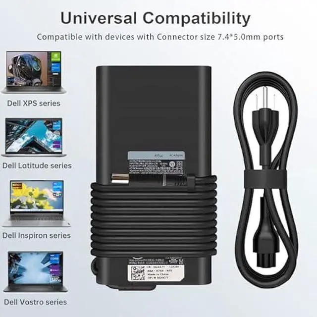 Alt view image 4 of 5 - 65W Laptop Charger Fit for Dell Latitude 5290 5400 5490 5590 7290 7480 7490 E5440 E5470 E6540 E7440 E7450 E7250 E6440 E6430 LA65NM130 19.5V 3.34A 7.4 * 5.0mm Tip AC Adapter Power Cord