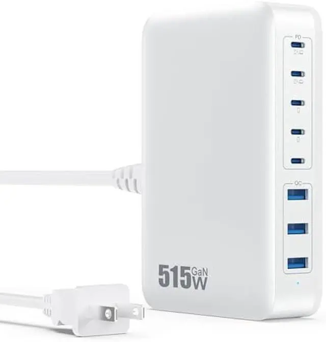 Main image of USB C Charger Block 515W[2025 Upgraded] GaN IV 8 Port Fast Charging Station Hub,Dual PD 100W USB C Laptop Charger Compatible with MacBook Pro/Air,iPad,iPhone 16/15,Galaxy S23/S24 Steam Deck Dell XPS