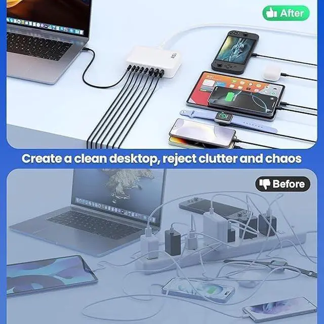 Alt view image 6 of 7 - USB C Charger Block 515W[2025 Upgraded] GaN IV 8 Port Fast Charging Station Hub,Dual PD 100W USB C Laptop Charger Compatible with MacBook Pro/Air,iPad,iPhone 16/15,Galaxy S23/S24 Steam Deck Dell XPS