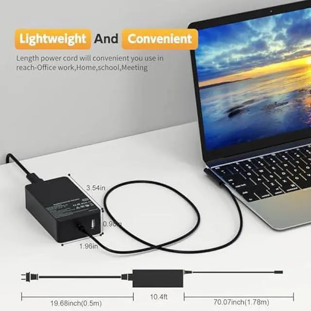 Alt view image 6 of 6 - Surface Pro Charger 65W, Surface Charger Compatible with Microsoft Surface Pro 11, 10, 9, 8, 7+, 7, 6, 5, 4, 3, X, Windows Surface Laptop 6, 5, 4, 3, 2, 1, Surface Go Tablet, Surface Book 3, 2, 1