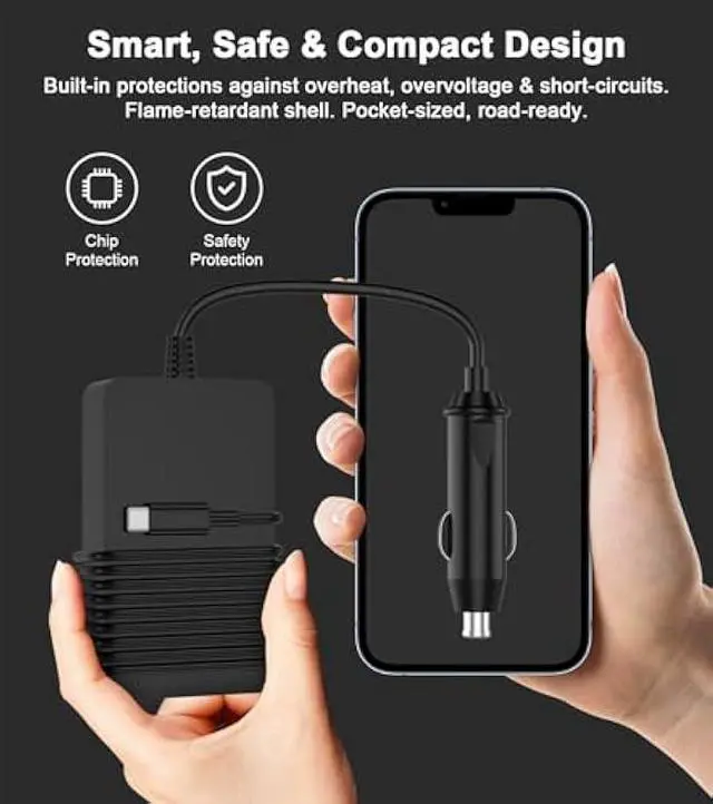 Alt view image 6 of 6 - Laptop Car Charger 100W, USB C Port  Replacement for MacBook Pro/Air, Dell, HP, Lenovo,ASUS, Acer - with Extra USB-A Port for Tablets, Phones, Earbuds and More Other USBC Devices Computer AC Adapter