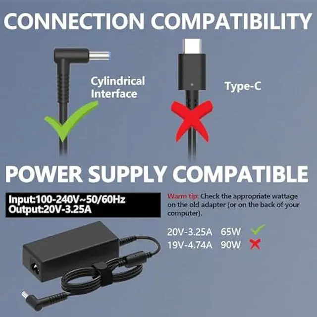 Alt view image 7 of 7 - 19V 3.42A DC Universal Laptop Charger Compatible with HP Lenovo Dell ASUS Gateway Acer Monitor 65W Power Supply Cord for Chromebook LG Monitor Samsung TV Spire Spin Toshiba Satellite Harmon Kardon