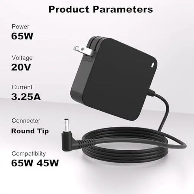 Alt view image 3 of 7 - 65W Round tip Laptop Charger for Lenovo Ideapad 3 1 5 310 320 330 S145 S340 Business Laptop Flex 5 4 14 15 V14 V15 V17 Yoga 510 710 ADLX65CCGU2A Quick Charging Adapter with Power Cord