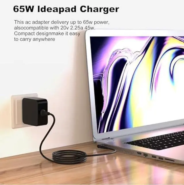 Alt view image 7 of 7 - 65W Round tip Laptop Charger for Lenovo Ideapad 3 1 5 310 320 330 S145 S340 Business Laptop Flex 5 4 14 15 V14 V15 V17 Yoga 510 710 ADLX65CCGU2A Quick Charging Adapter with Power Cord