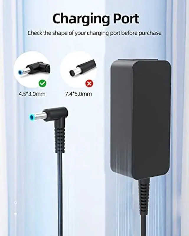 Alt view image 2 of 6 - 45W Charger Fit for HP 17-cn0063cl 17-cn1053cl 17-cn0053cl 17-cn0078cl 17-cn1063cl 17-cn2165cl 17-cn3033cl 17-cn3035cl 17-cn2063cl 17-cn3165cl 17-cn0013dx 17-cn0003dx 17-cn0033dx 17-cn0023dx Laptop