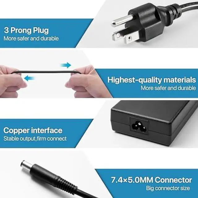 Alt view image 4 of 7 - 180W Charger Fit for Dell G5 G7 15 17 7588 7790 7577 5587 3579 3779, Precision 7510 7520 7530 7540 7550 7560, FA180PM111 HA180PM180 DA180PM111 AC Adapter