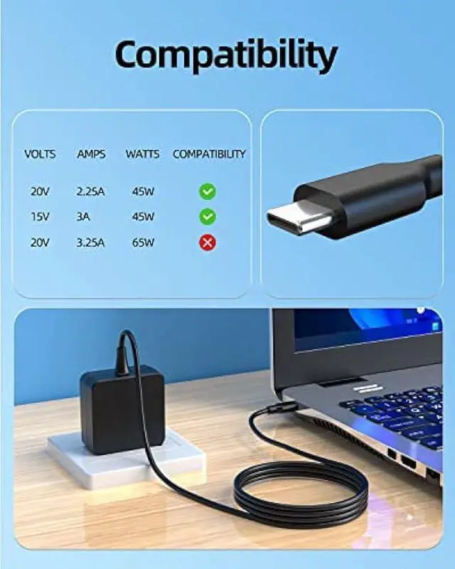 Alt view image 3 of 7 - 45W USB Type C AC Charger Fit for Asus Chromebook Flip C434TA C434T C434 C433TA C433T C433 C436FA C436F C436 C214MA C214M C214 Adapter Power Supply Cord