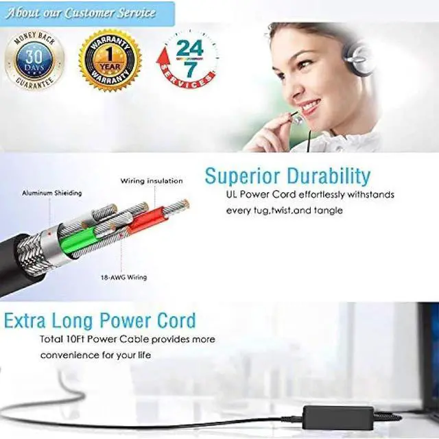 Alt view image 3 of 6 - AC Charger Fit for Samsung NP730 NP930 NP730QAA-K01US NP930QAA-K01US Laptop Power Adapter Supply Cord