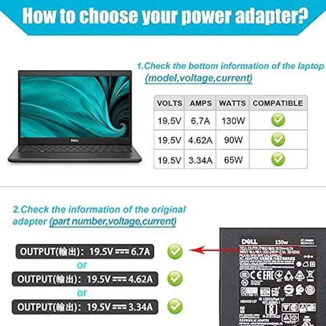 Alt view image 3 of 7 - 130W 19.5V 6.7A 7.4mm Tip AC Adapter Laptop Charger Compatible with Dell Inspiron 15 7559 N7110 N5110 Precision M20 M60 M70 M90,Dell XPS 15 L502X 17 L702X,PA-4E DA130PE1-00 JU012 Power Supply Cord