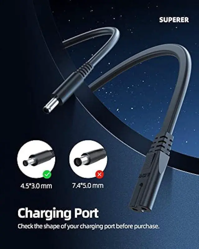 Alt view image 3 of 7 - 65W 45W AC Power Cord Fit for Dell Docking Station D1000 D3100 5M48M 452-BBPG 5RR7X Ultra HD 4K Triple Display Wireless Charger Adapter Supply Cable