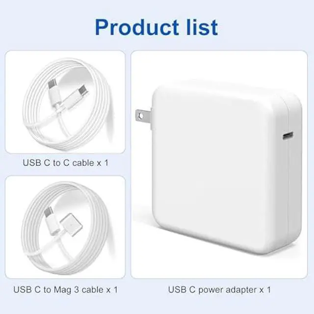 Alt view image 5 of 6 - 96W Charger for Mac Pro16 14 Inch Mac Book Air 15/13 Inch M4 M3 M2 M1 from 2024 2023 2022 2021 USB-C to Mag 3 Power Adapter Include 6.6ft 5A USB-C to Magnetic 3 Cable&USB-C to C Cable