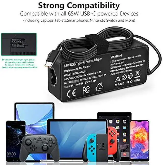 Alt view image 7 of 7 - Charger Compatible for Lenovo IdeaPad Flex Slim 5 5-Pro 5-15ITL05 5-16IRL8 5-16IAU7 5-14ITL05 5-14IAU7 5-16IRU9 5-16ABR8 5-15IIL05 5-15IAL7 5-14ARE05 5-14AHP9 5-16IMH9 5-16AHP9 USB-C 65W 45W