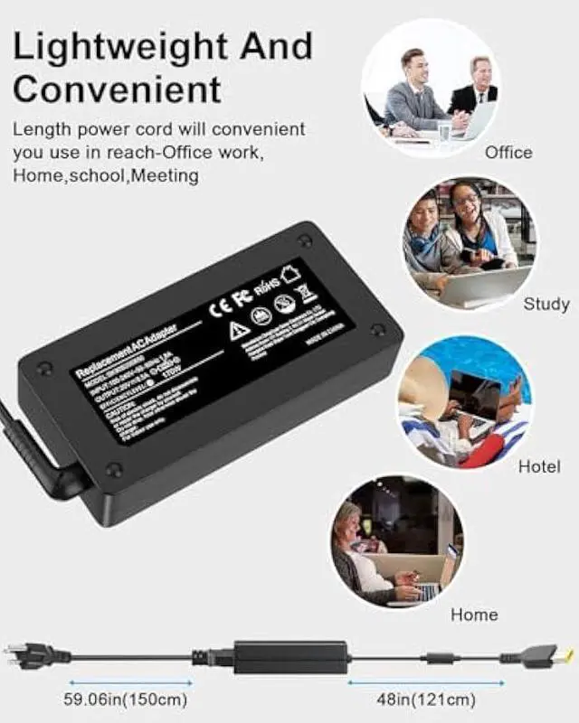 Alt view image 6 of 7 - 170W Laptop Charger Compatible with Lenovo Thinkpad Extreme Gen 6 5 4 3 2 1 P50 P51 P52 P53 P70 P71 P73 W541 W540 T540p E560p Z710 T15g T15p P16v P15v P15 P15g P16 P17 P1 20V 8.5A AC Adapter