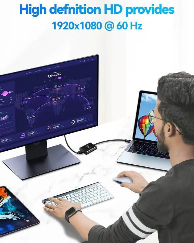 Alt view image 3 of 7 - USB 3.0 to hdmi Adapter for Laptop,USB hub hdmi Converter, HD Port Expander (USB 3.0-Black)