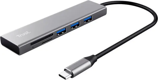 Main image of Trust 24191 Halyx Fast USB-C Hub and Card Reader, 3 Extra Ports, 5Gbps with USB 3.2 Gen 1, SD and Micro-SD Card Reader 104 MB/s, (Micro) SD, SDHC and SDXC up to 2 TB