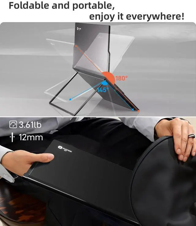 Alt view image 6 of 6 - Ingnok 15.6" Dual Monitor, FHD 1080P 100% sRGB Laptop Screen Extender for Windows Mac, Foldable Design, HDMI USB C Easy Setup Work Gaming Triple Monitor