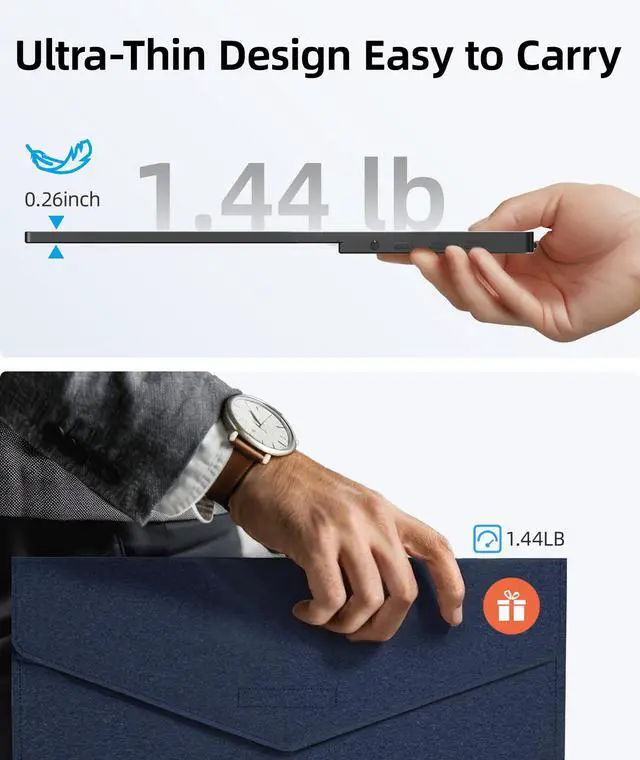 Alt view image 2 of 7 - Ingnok Portable Monitor, Ultra Slim 15.6 Inch FHD IPS Laptop Screen Extender with Adjustable Stand, USB C Compatible, Ideal for Travel and Office
