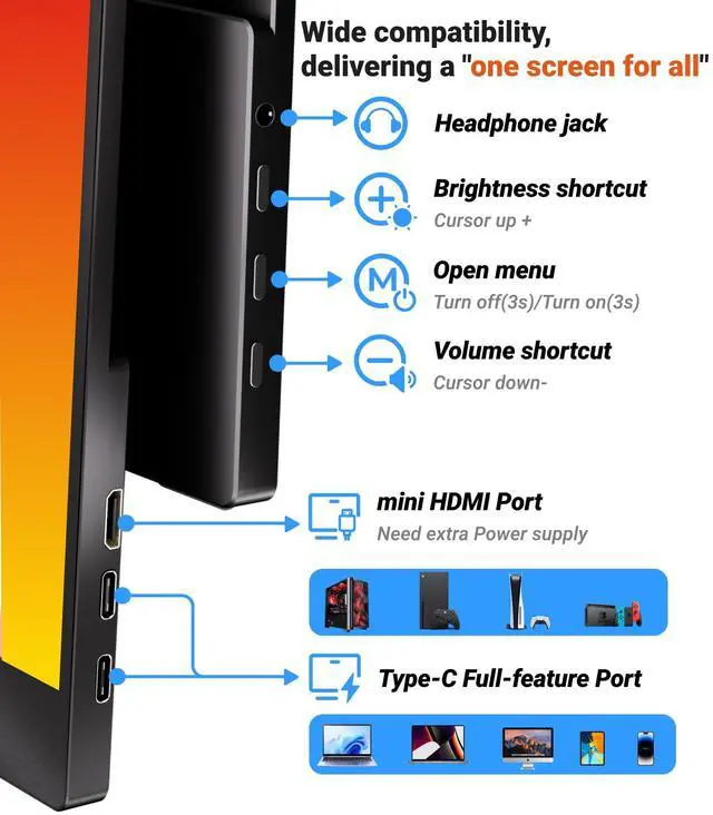 Alt view image 6 of 7 - Ingnok Portable Monitor, Ultra Slim 15.6 Inch FHD IPS Laptop Screen Extender with Adjustable Stand, USB C Compatible, Ideal for Travel and Office