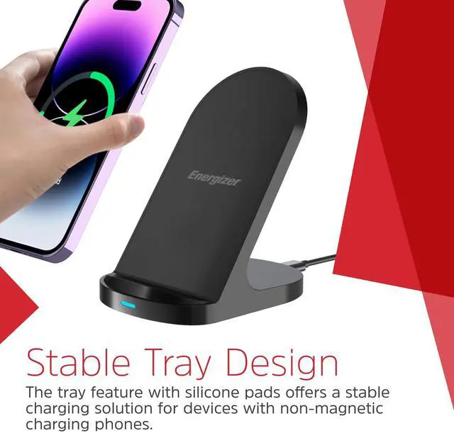 Alt view image 5 of 7 - Energizer 15W Max Wireless Charging Stand | Dual-Coil Fast Charger for Desk | 7.5W for iPhone 15/14/13/12 & 15W for Samsung/Qi Android Devices | Case-Friendly_WCP108
